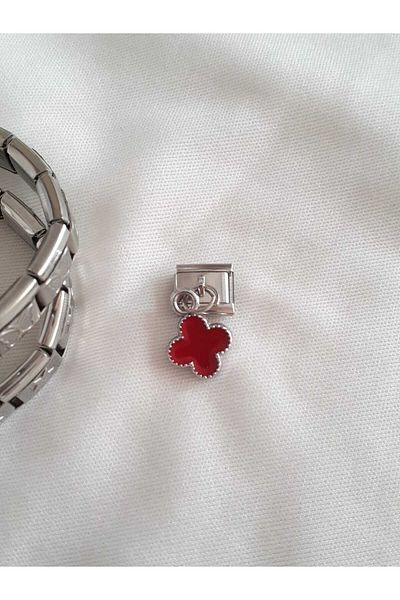 bijoux uniques Steel Red Clover Italian Charm