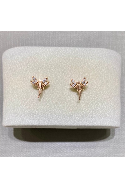 noqre Melek Figür Rose 925 Ayar Gümüş Küpe