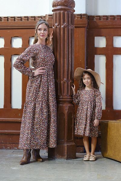 KÜÇÜĞÜM BUTİK Vintage Coffee Floral Hijab Συνδυασμός Μητέρας - Κοριτσιού (Μακρυμάνικο)