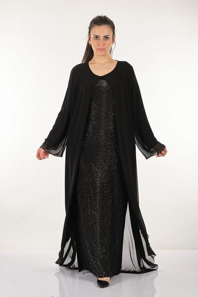 ROZESAH Rozeşah Plus Size Stoned μακρυμάνικο σιφόν μανδύα με λεπτομέρεια Maxi μήκους γυναικείο βραδινό φόρεμα 2216296