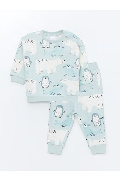 LC Waikiki Zweiteiliges Set aus Sweatshirt und Hose für Babys mit Rundhalsausschnitt