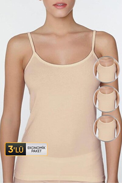 Çift Kaplan Kadın Elastanlı Ip Askılı Ten Atlet 746 3'lü Ekonomik Paket