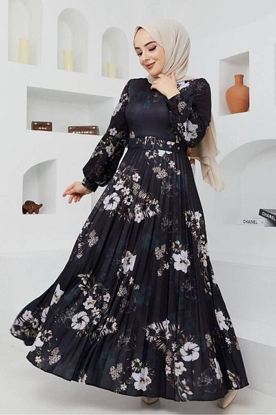FRESH FASHION Patterned Lycra Satin Hijab Dress, Does Not Show Inside