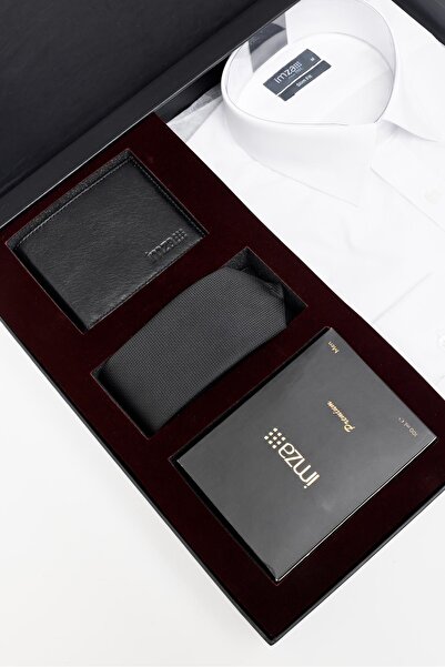 İmza Λευκό πουκάμισο 4 τμχ Slim Fit, Γραβάτα, Πορτοφόλι, Σετ αρωμάτων - Πακέτο γαμπρού, Σετ δώρου, Σετ γάμου