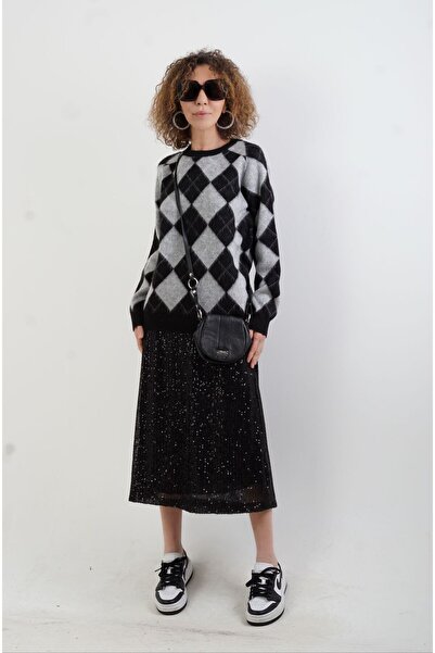 Zelish My Sister Siyah Pul Payetli Midi Boy Çan Etek