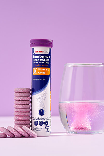 Imuneks Sambunex Kara Mürver Meyve Ekstresi Vitamin C, Çinko Içeren Takviye Edici Gıda 20 Tablet X 2 Adet
