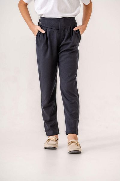 Trend Baby Kids Navy Blue Girl's Trousers - Belt Detail