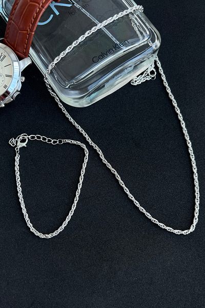 Smooth Carts Silver Color Twist Chain Necklace and Bracelet Set