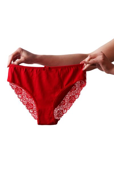 Merry Secret's Chiloți din bumbac pieptănat, de culoare roșie, de bază, cu textura moale