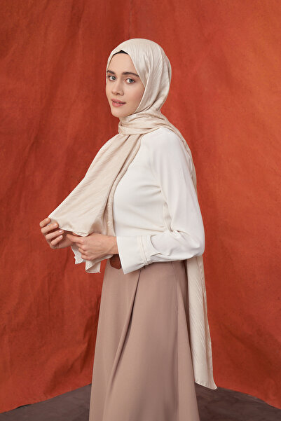 ARMANDA Ανοιχτό μπεζ ιταλικό σάλι με ρίγες ζακάρ