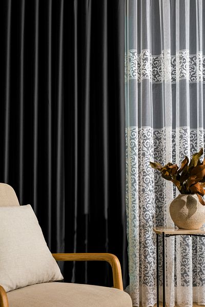 LUNETT HOME Ready to Use Black Blackout Blackout Extraforced Pleat Free Flat Planting Backdrop Curtain V23