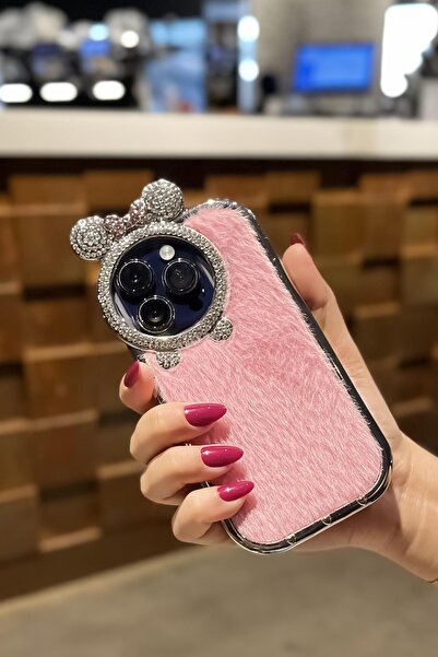 mooodcase iPhone 13 Pro Uyumlu Puffy Tüylü Premium Silikonlu Telefon Kılıfı