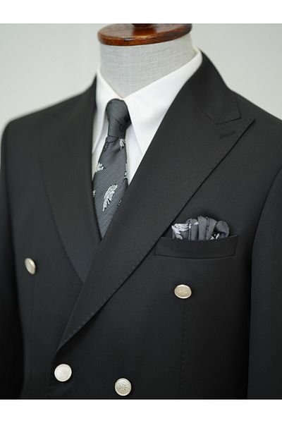 LONATOLİA Men's Premium Italian Style Slim Fit Punto Stitched Bag Pocket Half Lined Double Breasted Jacket - Black