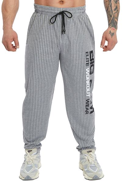 Big Sam Men's Big Sam Wide Cut Striped Body Pants Sweatpants Gray