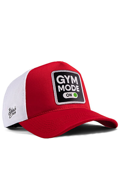 BlackBörk V1 Gym Mode On Logolu Kırmızı-beyaz Trucker Şapka