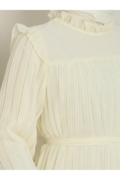 Modamorfo Šaty s rukávy a plisovanou přední částí - Ecru