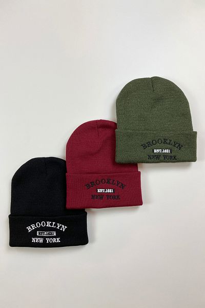 Pissos Brooklyn Embroidered Beret 3-Pack Winter Folded Trendy Hat - Boxed Gift Set