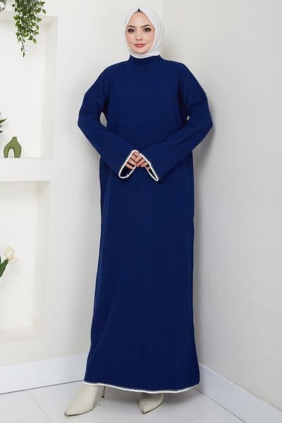 hafsamina Πλεκτό φόρεμα με ισπανικό μανίκι Navy Blue - HM2523