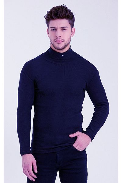 MilenyumCollection Мъжки тъмносин пуловер с поло яка