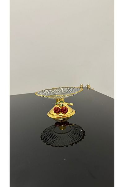 USD HOME Gilded Cookie Holder Serving Plate with Single Cherry Accessories Stand 13cm