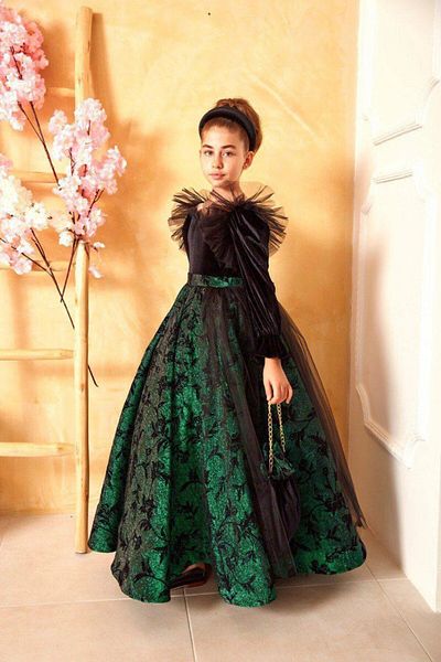 PİXİNADELUXE Fluffy Long Sleeve Velvet Girl's Evening Dress Dress Girl's Evening Dress Children's Dress