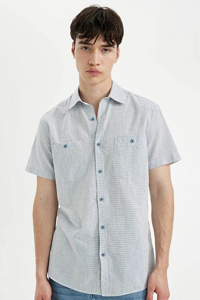 DeFacto Slim Fit Slim Fit памучна риза с къс ръкав C7361Ax24Sm