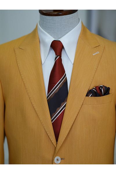 LONATOLİA Men's Premium Italian Style Slim Fit Bag Pocket Half Lined Jacket - Yellow