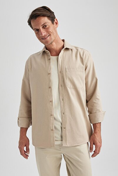 DeFacto Basic Solid Long Sleeve Shirt with Regular Fit Pocket A5587Ax23Au