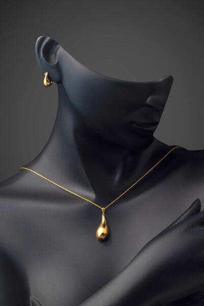 Bilezikci Su Damlası Kolye Küpeli 22 Ayar Spor Set