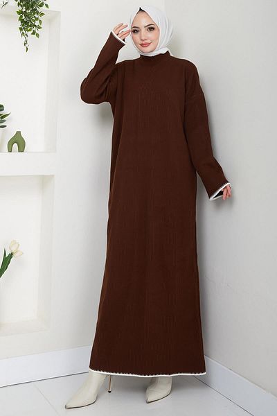 hafsamina Knitwear Brown Spanish Sleeve Dress - Hm2523