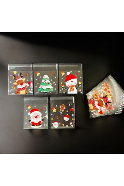 PETEK AKSESUAR 5 Pieces Transparent Christmas Christmas Gift Pack 10X10 Cm.