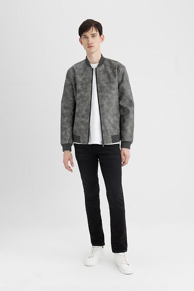 DeFacto Stand CollarSlimFit Faux Leather Coat - Lined C6971ax24au