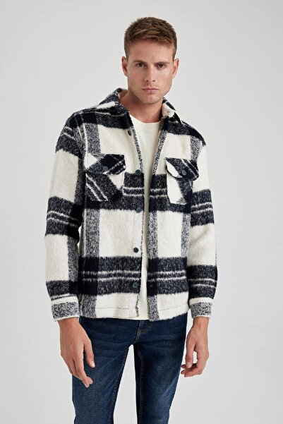 DeFacto Normál szabású kockás zsebes részletes hosszú ujjú ingkabát A7994ax23wn