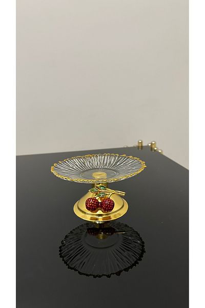 USD HOME Gilded Cookie Holder Serving Plate with Single Cherry Accessories Stand 13cm