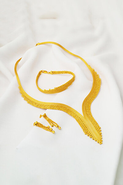 Bilezikci Burma Zincir Örgülü Altın Takı Seti