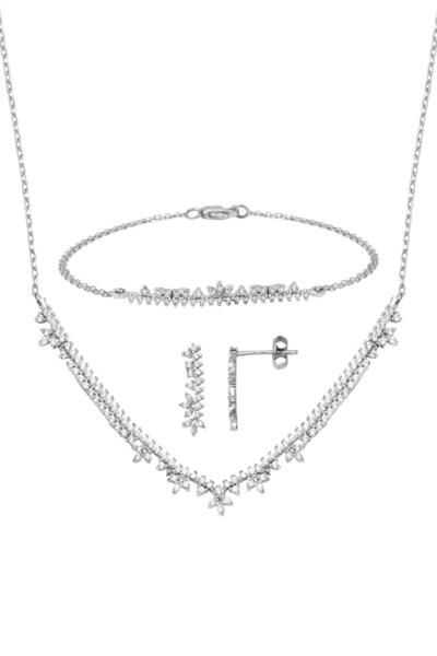 Bilezikci Tasarım 14 Ayar Beyaz Altın Üçlü Set