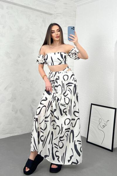 Deafox Σετ λινό Pera - Λευκό Εισαγόμενο Σετ με στάμπα, φόδρα και φερμουάρ στο κάτω μέρος