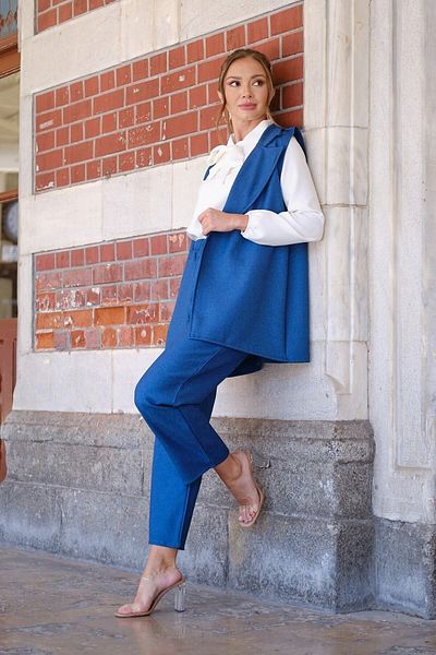 KÜÇÜĞÜM BUTİK Set vestă și pantaloni de iarnă cu efect de lână albastru indigo (vestă-pantaloni)