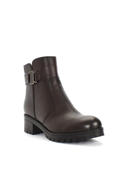 Celal Gültekin Kadın Kahverengi Fermuarlı Tokalı Deri Bot