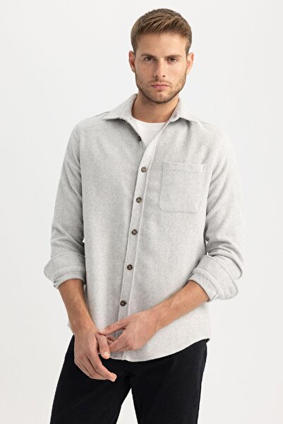 DeFacto Regular Fit Lumberjack Pocket Detailed Basic Plain Long Sleeve Shirt A5515Ax23Au