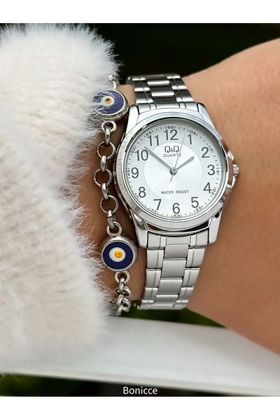 Q&Q Brand Steel Band, Silver Color Numerals Women's Wrist Watch + Bracelet