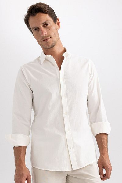 DeFacto Polo Neck Slim Fit Cotton Shirt - Long Sleeve, Basic Model A5303Ax23Au