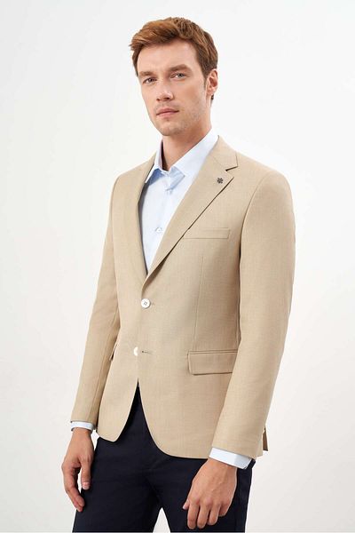 Morven Men's Beige Polyviscose Slim Fit Mono Collar Classic Jacket