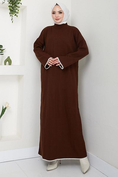 hafsamina Knitwear Brown Spanish Sleeve Dress - Hm2523