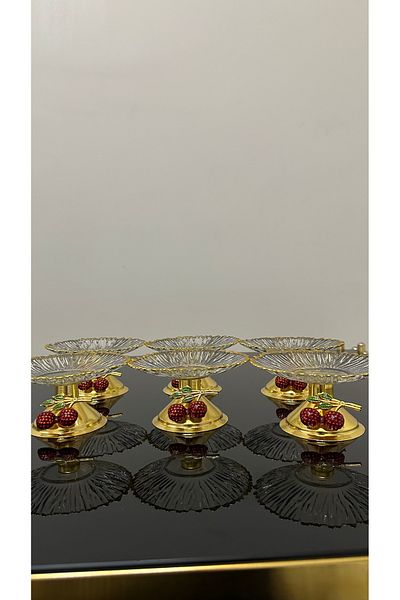 USD HOME 6-Piece Cherry Accessory Pedestal Gilded Cookie Serving Plate 13cm