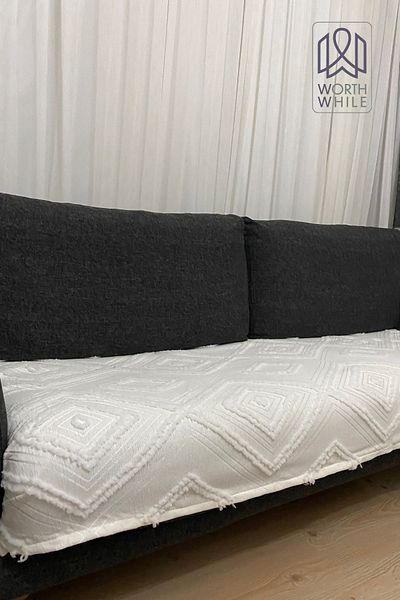 WorthWhile Adăugați eleganță acasă cu husa de canapea de culoare albă 100x240 chenille, husă de canapea