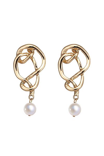 Glaren Gold Colored Pearl Dangle Branch Shaped Women's Earrings