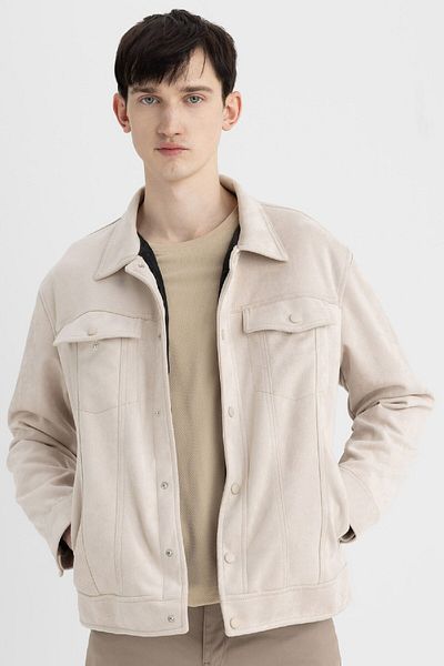 DeFacto Μπουφάν Suede Slim Fit - Slim Fit, γιακάς πουκαμίσου, Snap Pocket C7906ax24sp