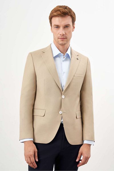 Morven Men's Beige Polyviscose Slim Fit Mono Collar Classic Jacket