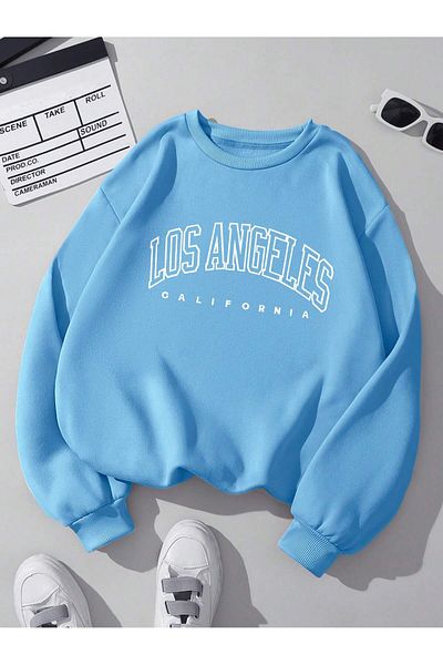 EVIus Hanorac cu gât crew cu imprimeu Los Angeles, unisex, cu 3 fire